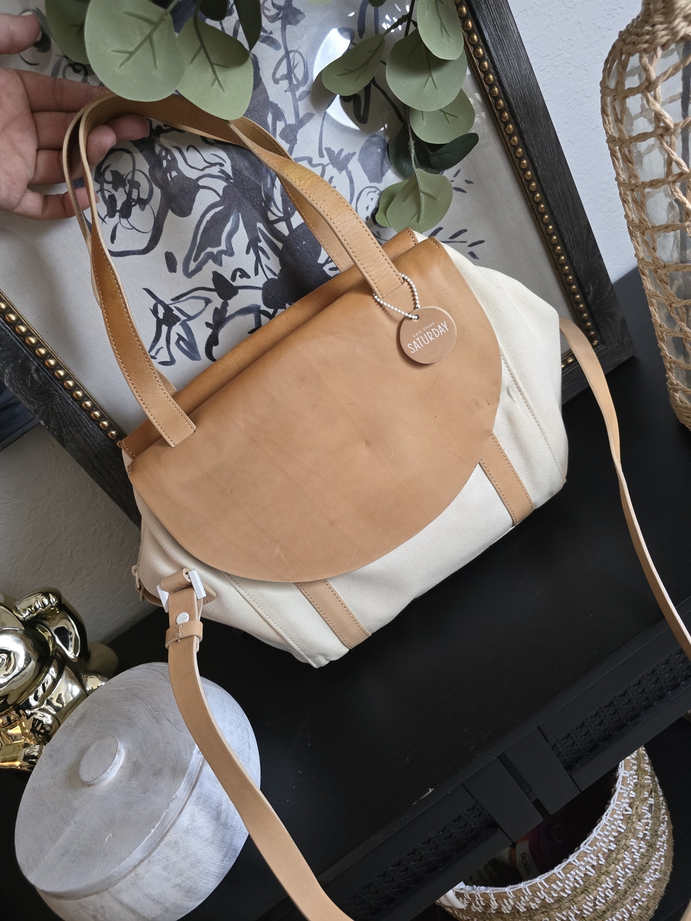 Kate Spade Saturday Canvas And Leather Shoulder Bag Half Circle